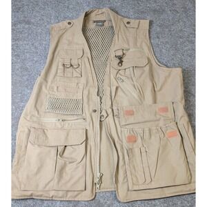 Camp Co Hunting/Fishing Vest Men's Large Khaki 100% Cotton Shell+Lining Pockets
